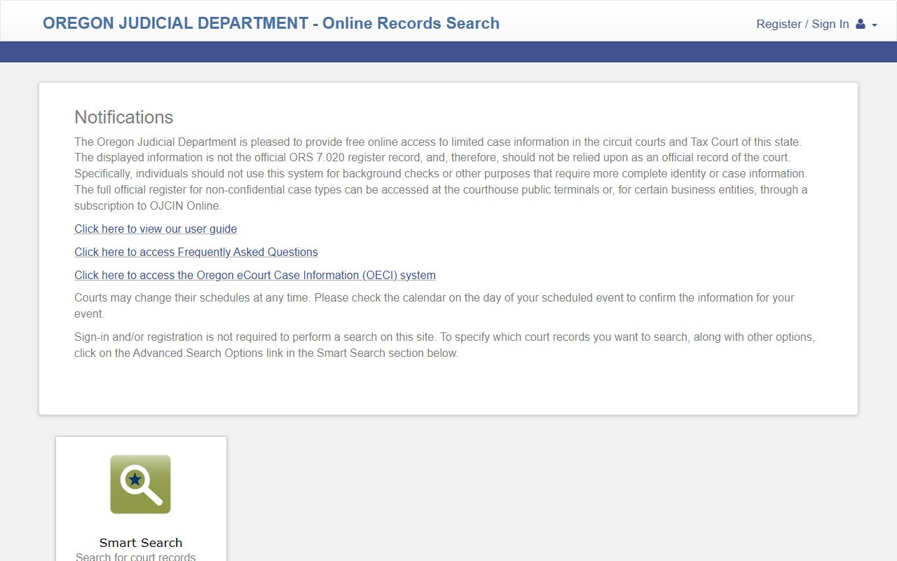 Clackamas County court records search portal landing page