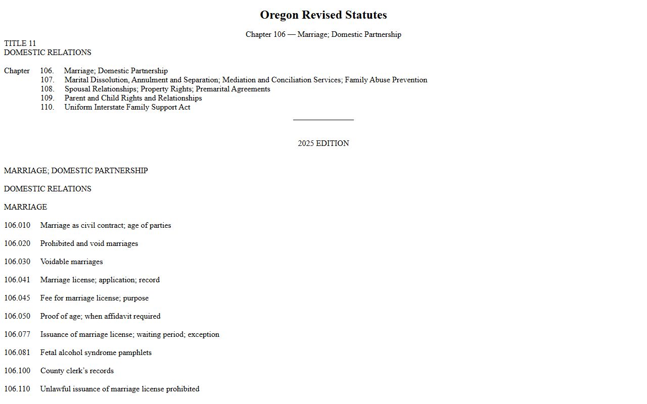Oregon ORS Chapter 106 marriage law for Clackamas County