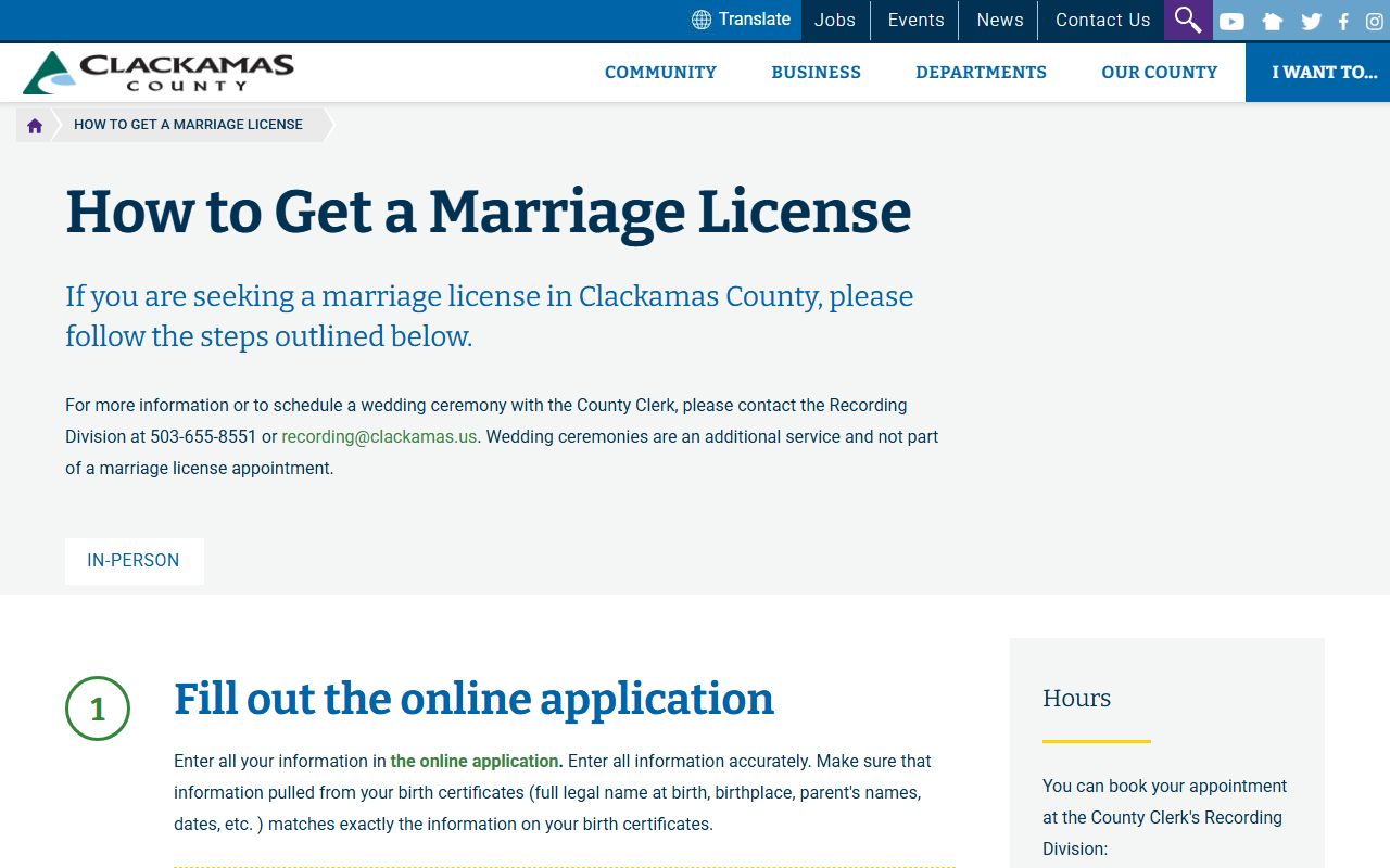 Clackamas County marriage license application process