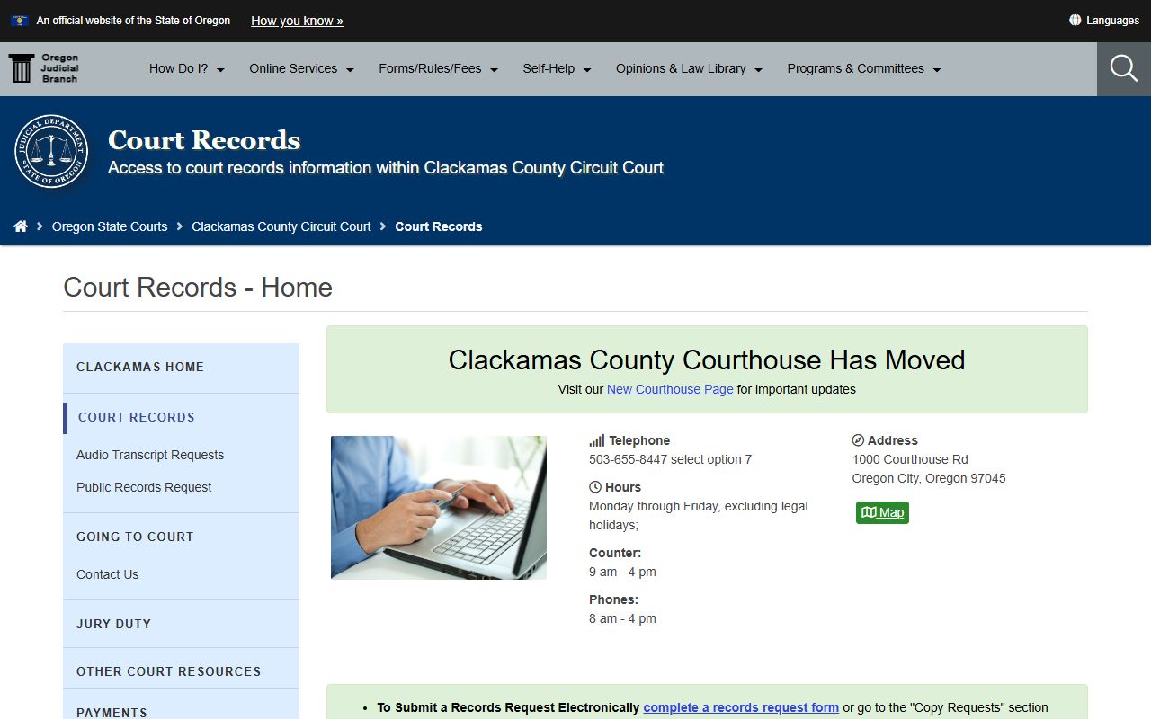 Clackamas County Circuit Court records page
