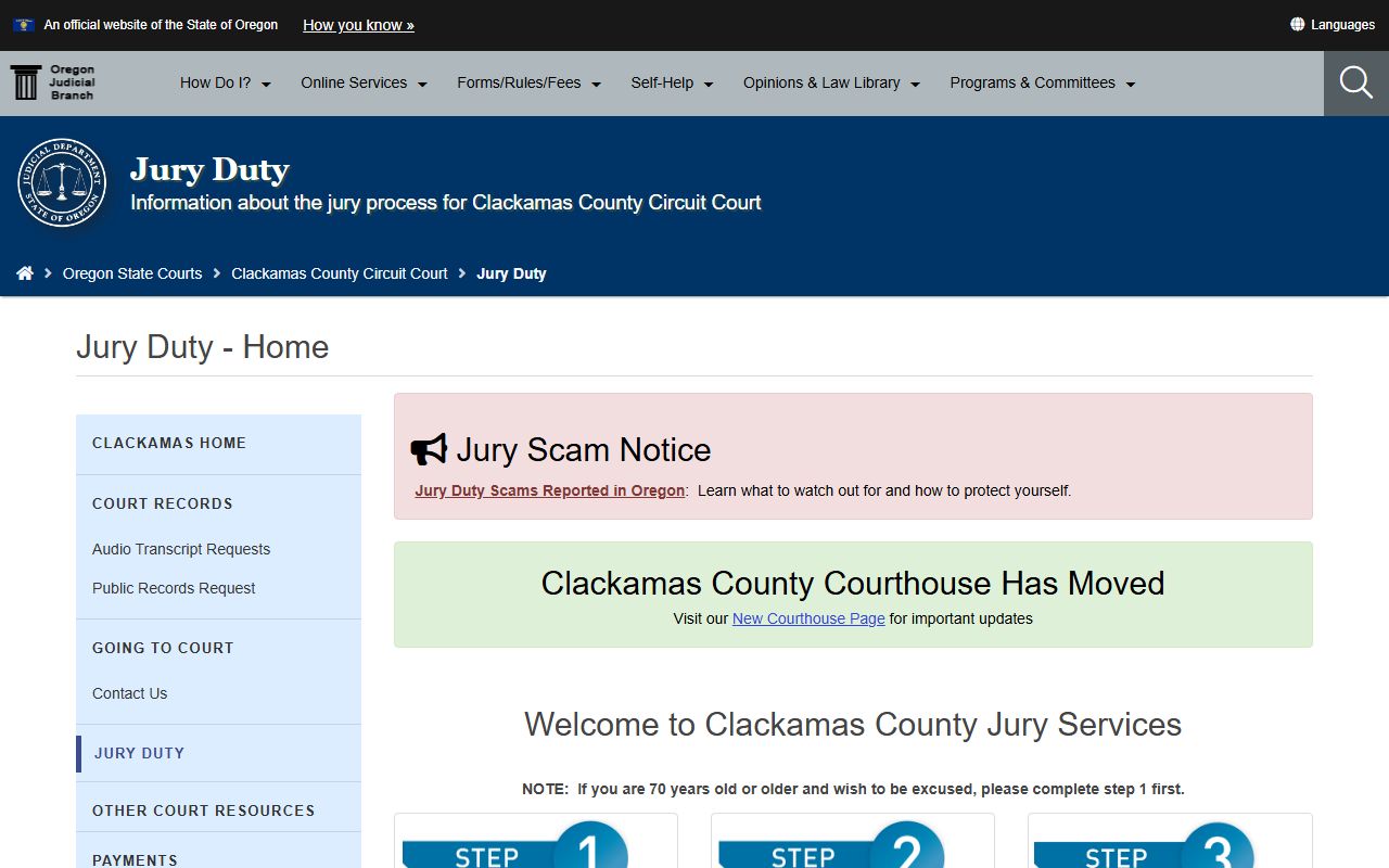 Clackamas County jury page near the court records center