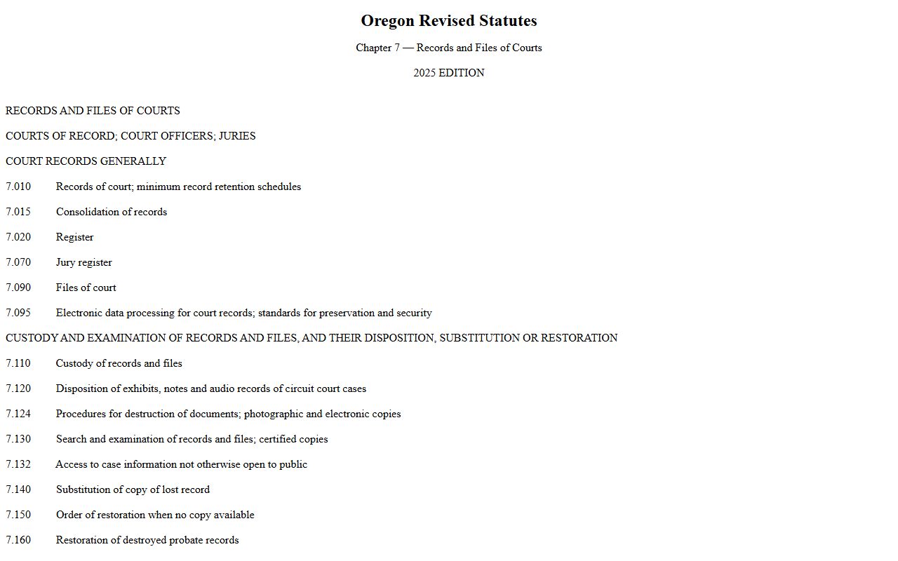 Oregon ORS Chapter 7 court records law for Clackamas County