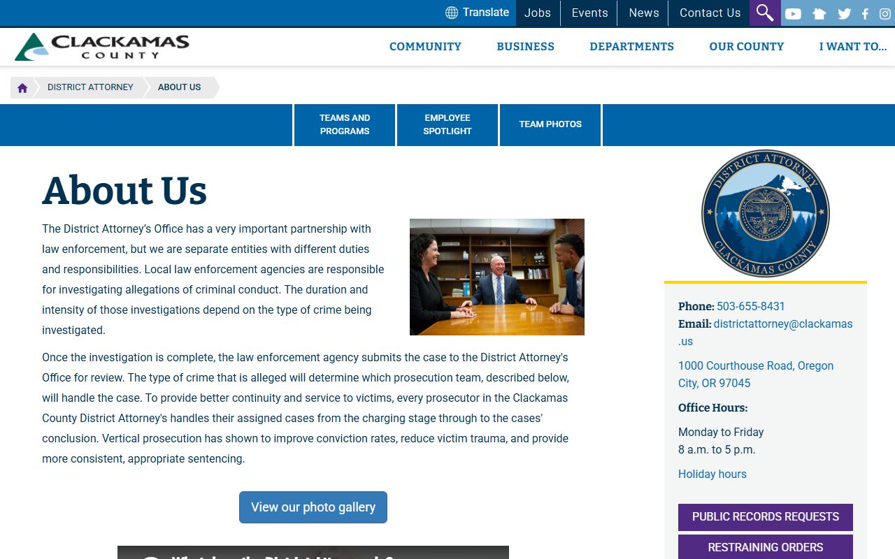 Clackamas County District Attorney office structure and teams