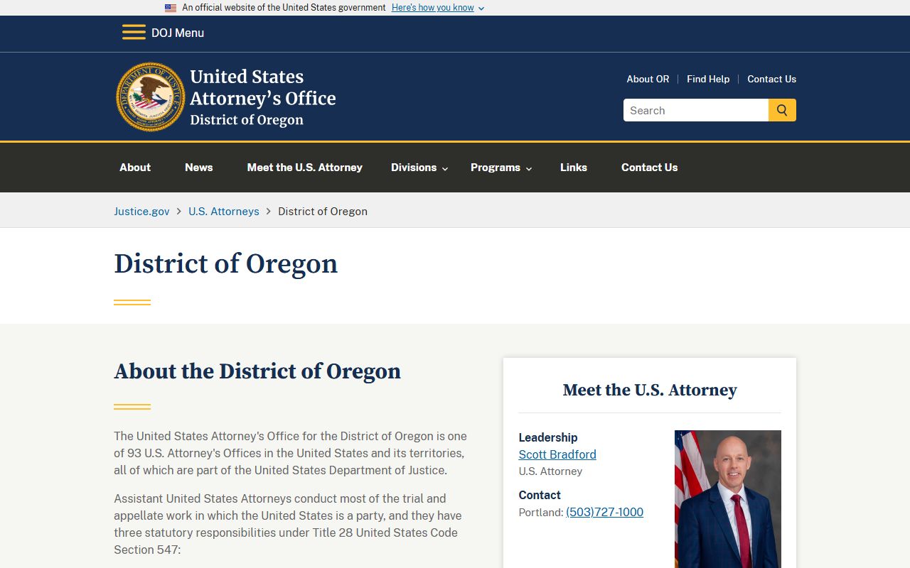 U.S. Attorney for the District of Oregon, federal criminal records context