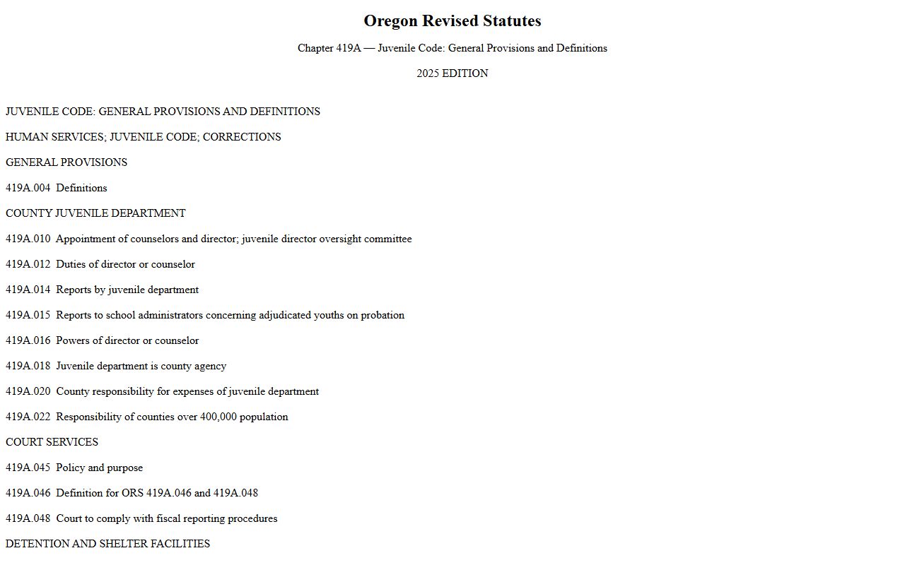 Oregon ORS Chapter 419A juvenile court records confidentiality