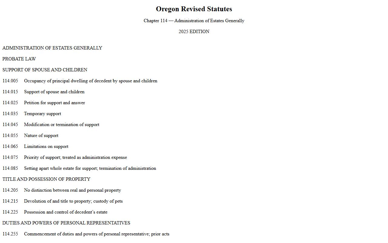 Oregon ORS Chapter 114 estates law for Clackamas County probate records