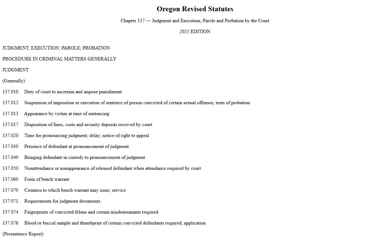 Oregon ORS Chapter 137 criminal judgments and set-aside records