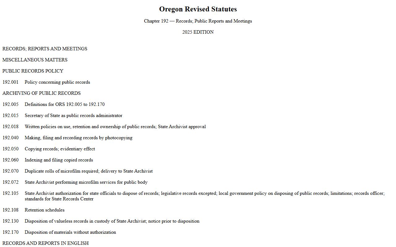 Oregon ORS Chapter 192 public records law for Clackamas County