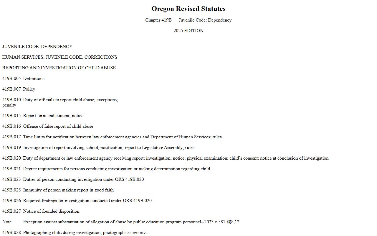 Oregon ORS Chapter 419B child abuse records confidentiality