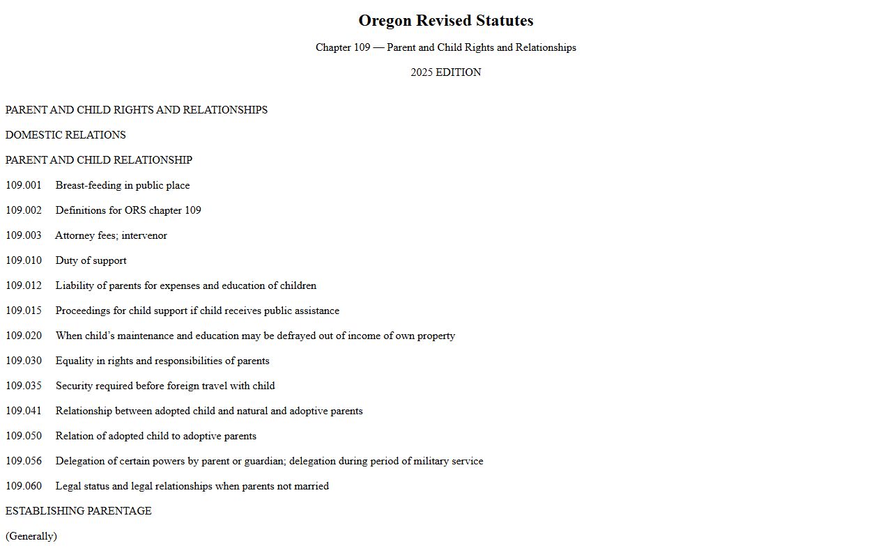 Oregon ORS Chapter 109 adoption and parent-child records