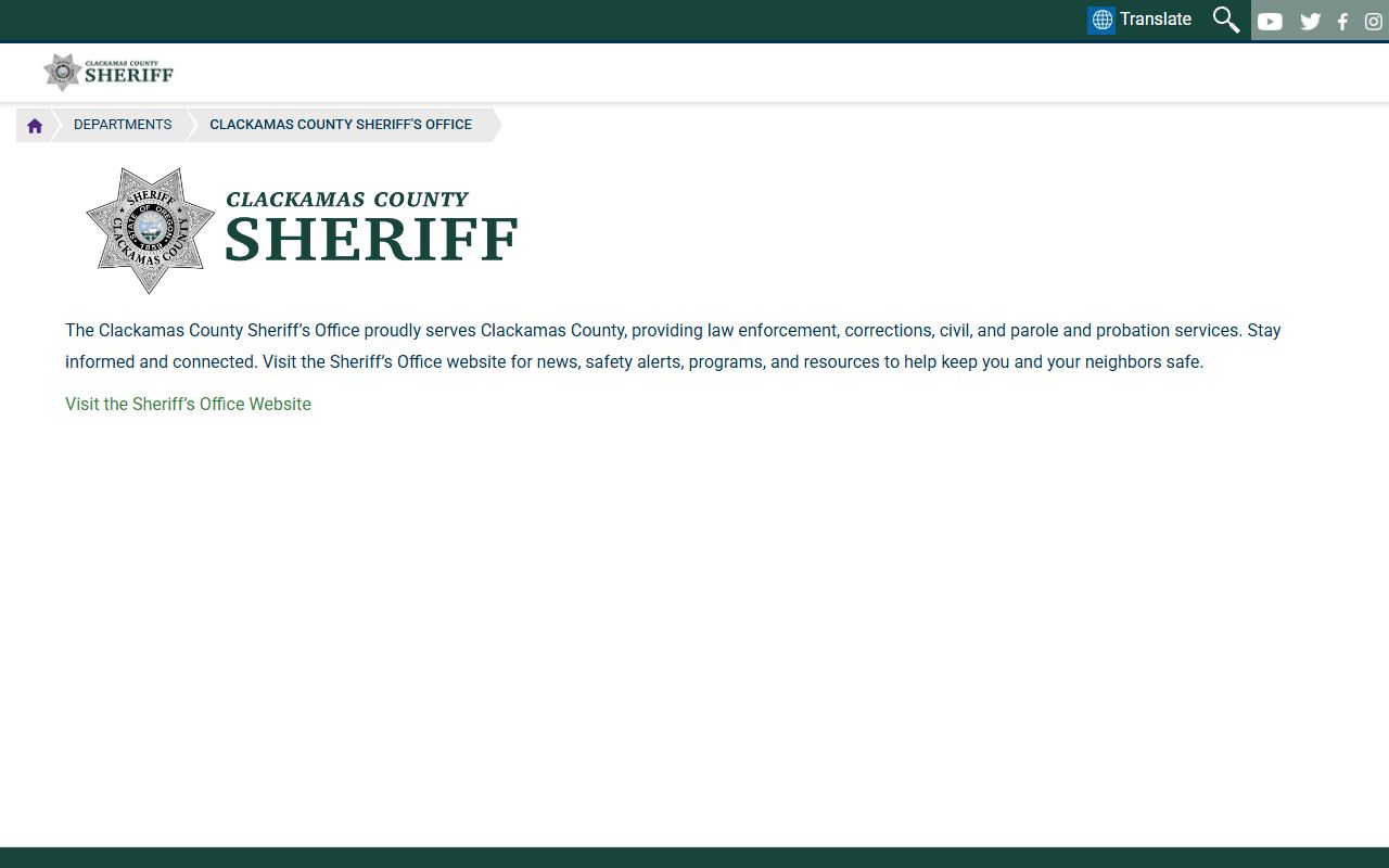 Clackamas County Sheriff gateway page for warrant tips